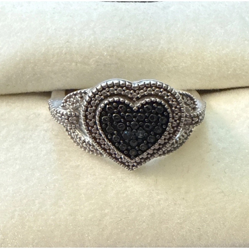 Vintage Sterling Silver Marcasite Heart Love band Ring Stamped SJD 925 size-8